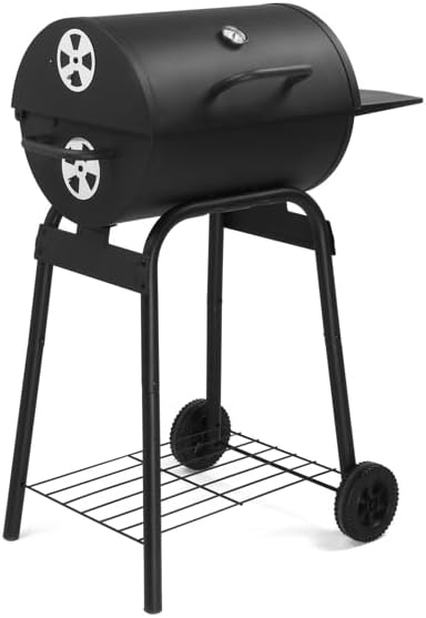 Black Charcoal Grill With Side Table, Mobile BBQ Grill With Wheels, Outdoor Charcoal Barbecue Grill with Wheels for Garden, Camping,Outdoor Grilling Station, Barbecue With Side Table (33INCH)