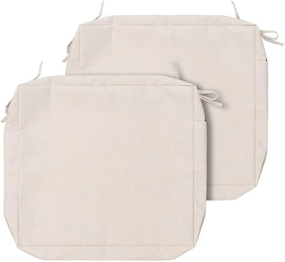 Magpie Fabrics Indoor Outdoor Cushion Cover Replacement 2 Pack, NO Insert! Water Repellent Slipcover with Ties Decor for Patio Garden Chair Sofa Bench Wicker(Recycled Cream White, 20x18x4 Inch)