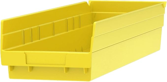 Akro-Mils 30164 Heavy Duty Plastic Shelf Bins, 24"x 6.5"x 4", Yellow, 6-Pk | Heavy Duty Nesting Storage Bins for Garage, Closet, Refrigerator, Kitchen, Cabinet, Drawer Organization, Pantry Organization