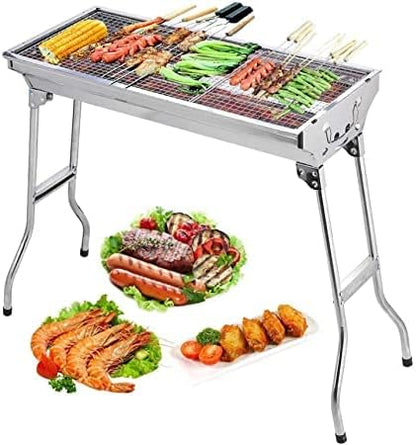 Barbecue Charcoal Grill Stainless Steel Folding Portable BBQ Tool Kits for Outdoor Cooking Camping Hiking Picnics Any Outdoor Event