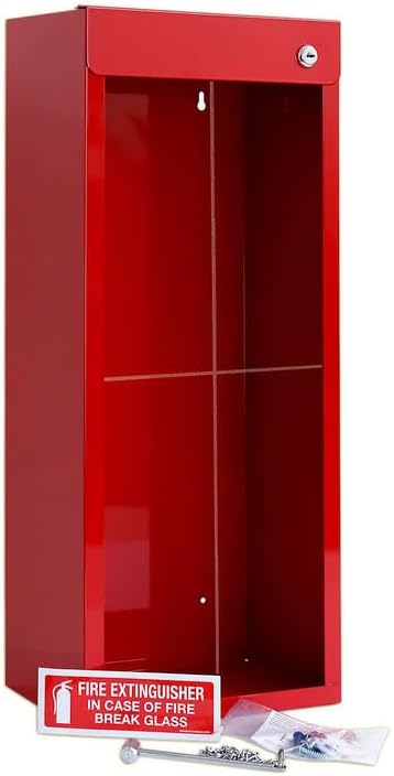 Fire Extinguisher Mount for Wall & Surface - Break Glass Window, 22 Gauge Steel, USA Made - Fire Extinguisher Cabinet Storage w/Metal Handle for Indoor & Outdoor Use - White