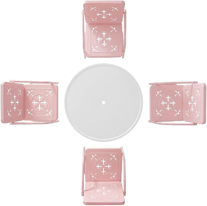 Crosley Furniture Azalea 5-Piece Vintage Outdoor Dining Set for 4, Retro Metal Round Patio Table and Chairs, Pastel Pink Gloss/White Satin