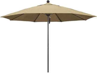 California Umbrella 11' Round Aluminum/Fiberglass Umbrella, Pulley Lift, Bronze Pole, Sunbrella Linen Sesame