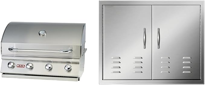 Bull Outdoor Products 26039 Natural Gas Outlaw Drop-In Grill Head & Mophorn Outdoor Kitchen Doors, 30W x 21H Inch, 304 Stainless Steel Double Doors with Vents, BBQ Access Door