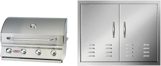Bull Outdoor Products 26039 Natural Gas Outlaw Drop-In Grill Head & Mophorn Outdoor Kitchen Doors, 30W x 21H Inch, 304 Stainless Steel Double Doors with Vents, BBQ Access Door