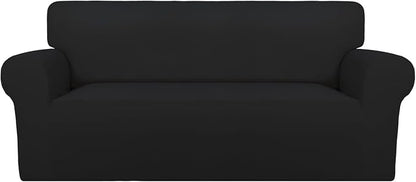 PureFit Super Stretch Sofa Slipcover – Spandex Non Slip Soft Couch Sofa Cover, Washable Furniture Protector with Non Skid Foam and Elastic Bottom for Kids, Pets (Oversized Loveseat, Black)