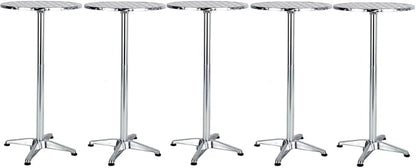Set of 5 – 45" Bar Height Round Flip-Top Aluminum Tables with 23.75" Stainless Steel Surface, Commercial-Grade Indoor/Outdoor Furniture for Restaurants, Cafés & Patios, 25.75" Base