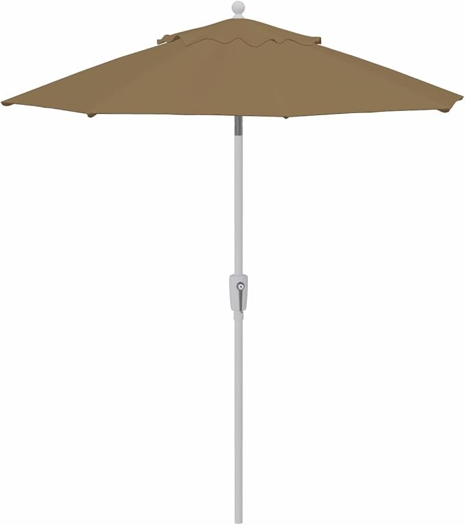 Treasure Garden 7.5ft Patio Umbrella – Outdoor Market Umbrella – Push Button Tilt – White Aluminum Frame (O’bravia, Sand)
