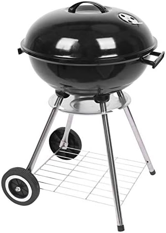 18" Portable Charcoal Grill - Heavy-Duty Outdoor BBQ with Thermometer & Dual Doors, Perfect for Camping, Beach, Garden, Patio & Backyard - Black Finish