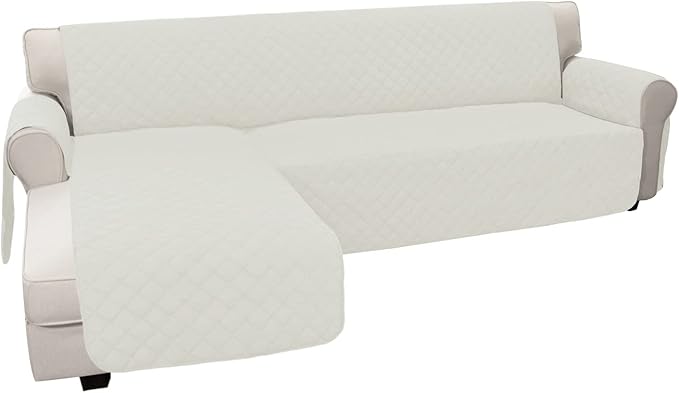 Easy-Going Reversible L-Shape Sectional Couch Cover, Small, Ivory/Ivory | Soft Sofa Slipcover For Dogs, Fits Left/Right Chaise Lounge Protector, Water Resistant Mat For Living Room