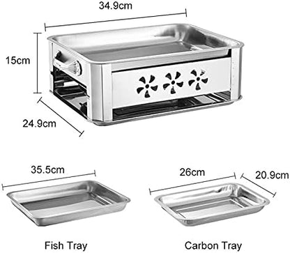 Stainless Steel Grilled Fish Pan BBQ Grill Roaster Home Stove Charcoal