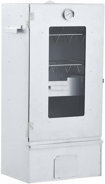 Vertical BBQ Smoker Grill with Viewing Window, Outdoor Meat Smokehouse for Fish and Sausages, Includes 2.2 lb Wood Chips and 12 Hooks, 17.5 x 11.4 x 32.7 Inches