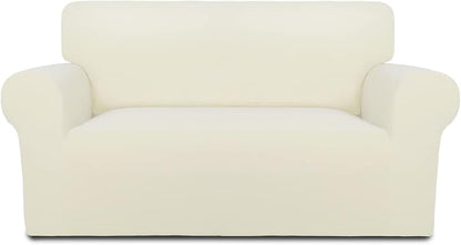 PureFit Stretch Loveseat Covers Fleece Couch Covers for Sofa Ivory | 1-Piece Sofa Slipcover Soft Couch Protector, Sofa Cover Washable with Non Skid Foam and Elastic Bottom for Kids, Dogs