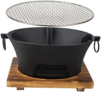 Charcoal Grill Round Firepit Bowl with Grill Grid Furnace Fireplace Wood Burning Camp Stove for BBQ Outside Cooking Hiking Picnic (S)