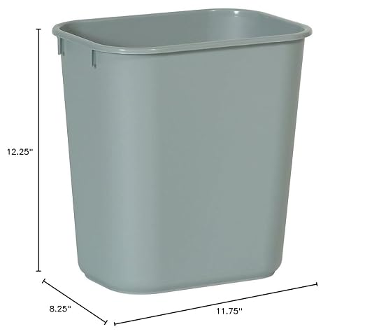 Rubbermaid Commercial Products Deskside Wastebasket/Trash Can, 3.25-Gallon/13-Quart, Gray, Plastic, for Bedroom/Bathroom/Office, Fits Under Desk/Sink/Cabinet, Pack of 12