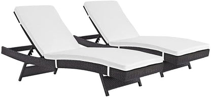 Modway Convene Wicker Rattan Outdoor Patio Chaise Lounge Chairs in Espresso White - Set of 2