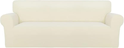 PureFit Stretch Couch Covers for Sofa Large Sofa Slipcovers Ivory | 1-Piece Sofa Cover Washable Soft Couch Protector, Couch Slipcover with Non Skid Foam and Elastic Bottom for Kids, Dogs