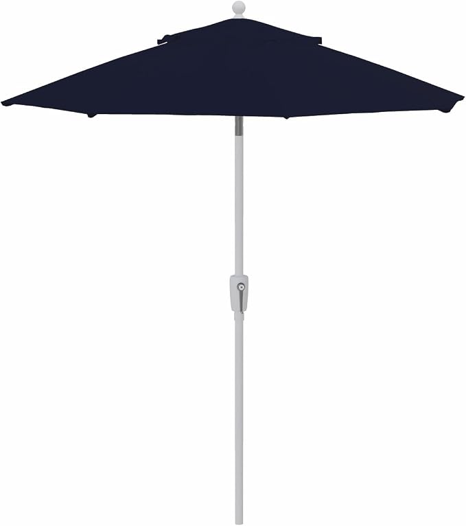 Treasure Garden 7.5ft Patio Umbrella – Outdoor Market Umbrella – Push Button Tilt – White Aluminum Frame (O’bravia, Navy)