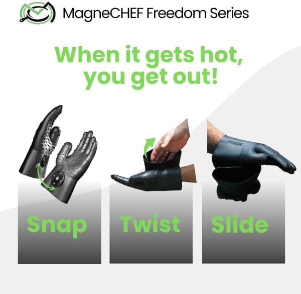 MagneCHEF Freedom Series Magnetic Quick-Release BBQ Gloves – Get Out Fast, 500°F Heat Resistant Silicone, 3mm Thick, Non-Slip Grip, Waterproof & Easy Clean