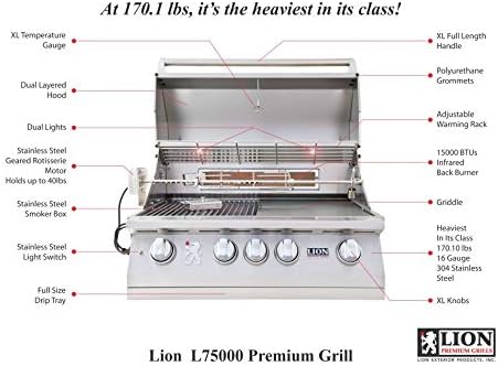 Lion Premium Grills 32-Inch Liquid Propane Grill L75000 and Double Side Burner with Lion Door and Drawer Combination Unit with 5 in 1 BBQ Tool Set Best of Backyard Gourmet Package Deal