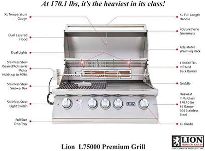 Lion Premium Grills 32-Inch Liquid Propane Grill L75000 and Double Side Burner with Lion Door and Drawer Combination Unit with 5 in 1 BBQ Tool Set Best of Backyard Gourmet Package Deal