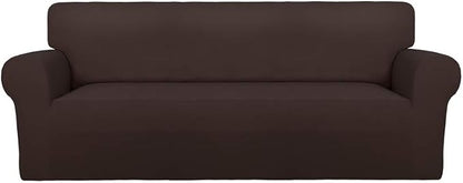 PureFit Stretch Oversized Couch Covers Fleece Sofa Slipcovers Chocolate | 1-Piece Sofa Cover Washable Soft Couch Protector, Couch Slipcover with Non Skid Foam and Elastic Bottom for Kids, Dogs