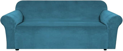 H.VERSAILTEX Stretch Velvet Sofa Covers for 3 Cushion Couch Covers Furniture Protector Soft with Non Slip Elastic Bottom, Crafted from Thick Comfy Rich Velour (Large Sofa 90"-97", Peacock Blue)