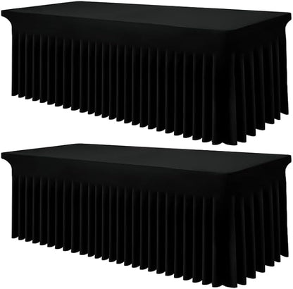 Smiry 2 Pack Spandex Elastic Fitted Table Cloth Skirt for 4FT Table | Stretch Washable Table Cloth, Banquet Table Cover for Wedding, Party, Indoor & Trade Shows, (Black, 48Lx24Wx30H)