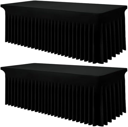 Smiry 2 Pack Spandex Elastic Fitted Table Cloth Skirt for 8FT Table | Stretch Washable Table Cloth, Banquet Table Cover for Wedding, Party, Indoor & Trade Shows, (Black, 96Lx36Wx30H)