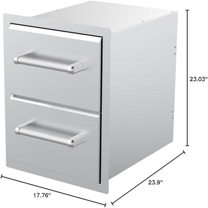 SPIRE 18" Built-in Stainless Steel Vertical Double Drawers (10"/10"), 2 Drawers, Outdoor Grilling & Cooking, Perfect for Custom Island Kitchens, BBQ Islands, Universal Mount, Heavy-Duty, 780-0016B
