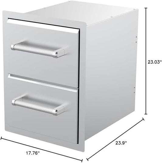 SPIRE 18" Built-in Stainless Steel Vertical Double Drawers (10"/10"), 2 Drawers, Outdoor Grilling & Cooking, Perfect for Custom Island Kitchens, BBQ Islands, Universal Mount, Heavy-Duty, 780-0016B