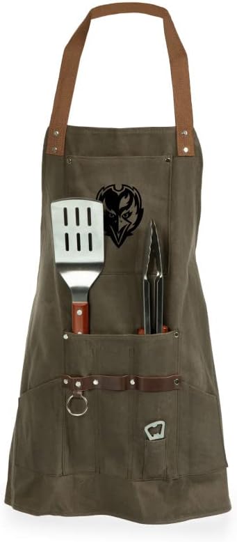 PICNIC TIME NFL BBQ Apron with Tools & Bottle Opener, (Khaki Green with Beige Accents)