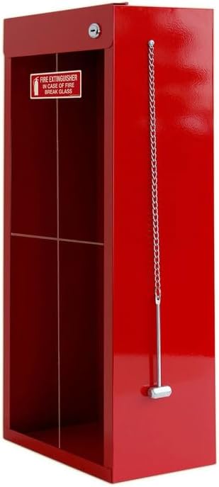 Fire Extinguisher Mount for Wall & Surface - Break Glass Window, 22 Gauge Steel, USA Made - Fire Extinguisher Cabinet Storage w/Metal Handle for Indoor & Outdoor Use - White