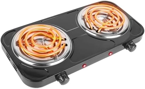 2000W Electric Double Burner, Portable Coil Heating Hot Plate Stove, Countertop Cooker with 5 Temperature Adjustments & Non Slip Rubber Feet for RV Kitchen (black)