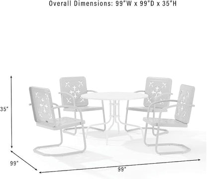 Crosley Furniture Azalea 5-Piece Vintage Outdoor Dining Set for 4, Retro Metal Round Patio Table and Chairs, Pastel Pink Gloss/White Satin