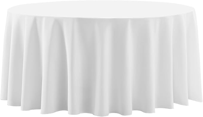 1 Pack White Round Tablecloths 120 Inch for Dining Tables | Washable Decorative Linen Polyester Table Cover for Banquets Buffets Parties and Weddings