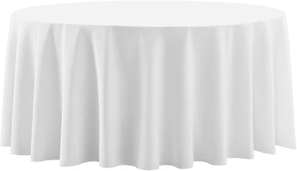 1 Pack White Round Tablecloths 120 Inch for Dining Tables | Washable Decorative Linen Polyester Table Cover for Banquets Buffets Parties and Weddings
