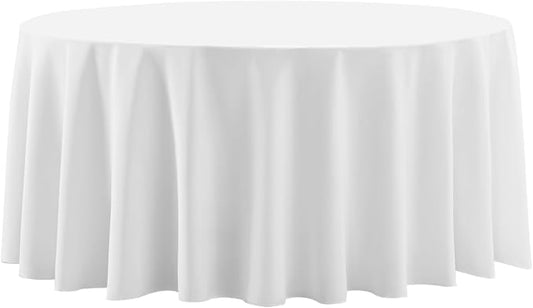 1 Pack White Round Tablecloths 120 Inch for Dining Tables | Washable Decorative Linen Polyester Table Cover for Banquets Buffets Parties and Weddings