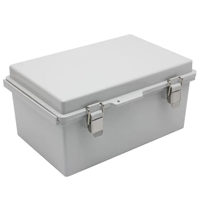 Clear Hinged Cover Stainless Steel Latch, IP67 Waterproof Electrical Weatherproof Junction Box, PVC Plastic Grey Case 11.4×7.5×5.5 inch（290×190×140mm）
