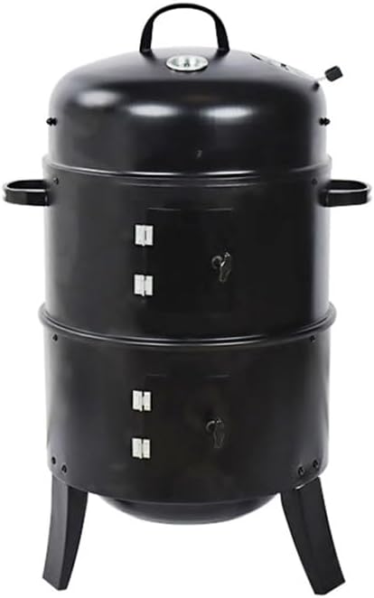 Vertical Charcoal Smoker with Built-in Thermometer Air Vent Round BBQ Grill 2 Access Doors for Outdoor Cooking Camping