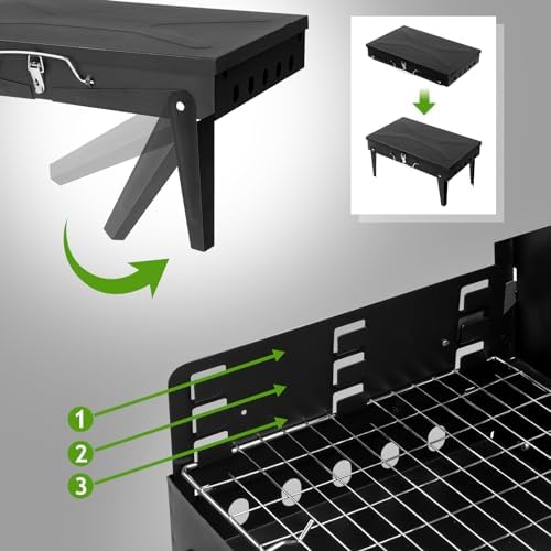 Portable Charcoal Grill 40cm - Heavy-Duty BBQ Smoker with Thermometer & Dual Doors, Perfect for Camping, Beach, Garden, Patio & Backyard - Compact Black 44x27x7cm