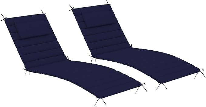 Sundale Outdoor Olefin Quilted Lounge Cushion Set of 2, Patio Foldable Chaise Lounger Cushion, Water-Resistant Lounge Chair Pad with Straps Navy Blue, 80 x 26 inches