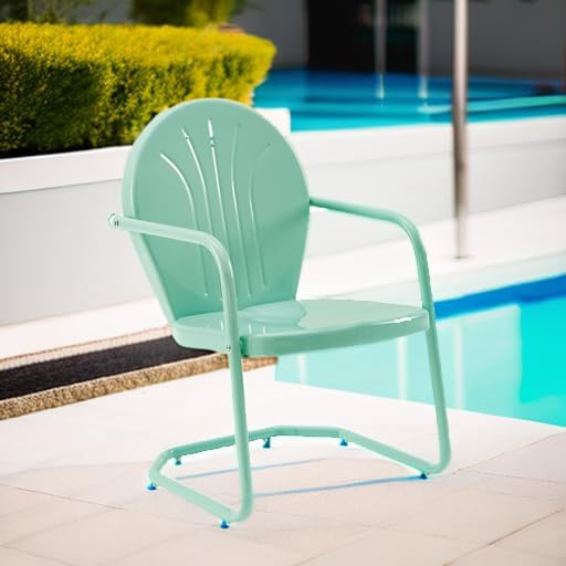 Crosley Furniture Griffith Outdoor Chair, Retro Metal Patio Chairs for Dining, Porch, Deck, Balcony, Aqua