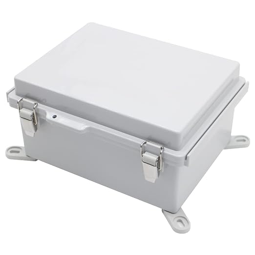 Electrical Junction Box,Hinged Cover Stainless Steel Buckles, IP67 Outdoor Project Box Weatherproof DIY Electrical Enclosure 8.6×6.7×4.3 inch (220×170×110mm)