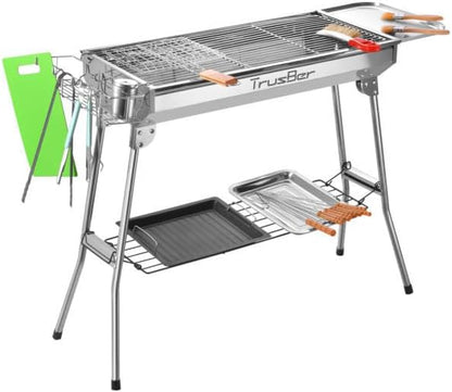 Barbecue Charcoal Grill, Stainless Steel Outdoor Barbecue Grill for Camping Hiking Picnics Tailgating Backpacking or Any Outdoor Event