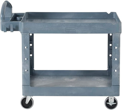 Rubbermaid Commercial Products BRUTE Heavy Duty 2-Shelf Utility/Service Cart, Medium, Lipped Shelves, Ergonomic Handle, 500 lbs. Capacity, Gray, for Warehouse/Garage/Cleaning/Maintenance/Stadiums