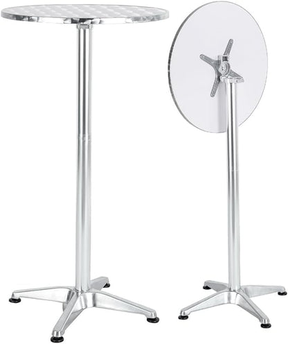 Aluminum Indoor Outdoor 23.75" Round Restaurant Bar Height 45" Table flip top, Patio Stainless Steel Silver Furniture 25.75" Base