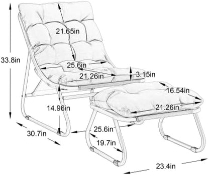 Rocking Chair with Ottoman, Modern Metal Frame Outdoor Rocker, Comfy Patio Lounge Chair with Footrest, Reading Glider Chairs for Living Room, Bedroom, Balcony, Garden, Relax, Light Green
