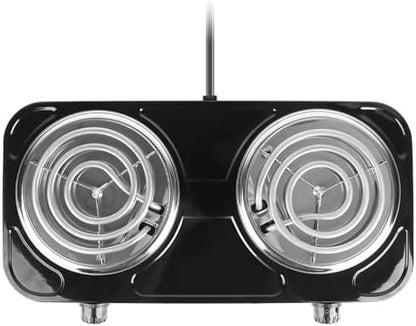 2000W Electric Double Burner, Portable Coil Heating Hot Plate Stove, Countertop Cooker with 5 Temperature Adjustments & Non Slip Rubber Feet for RV Kitchen (black)