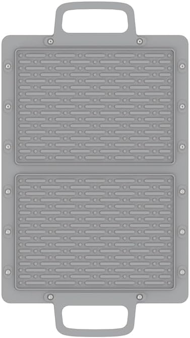 Large Silicone Grill Mat, Heat Resistant Non-Slip BBQ Mat, Foldable Grill Side Shelf Pad with Snap Buttons, Food-Grade, Convertible Storage Bag for BBQ Utensils & Accessories, Gray